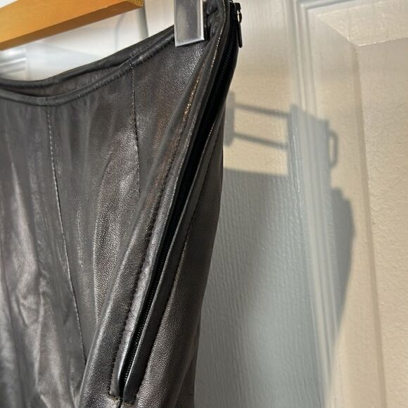 DANIER Lined Black Leather Straight Leg Side Zipper Pants‎ Size 4 - Picture 6 of 15